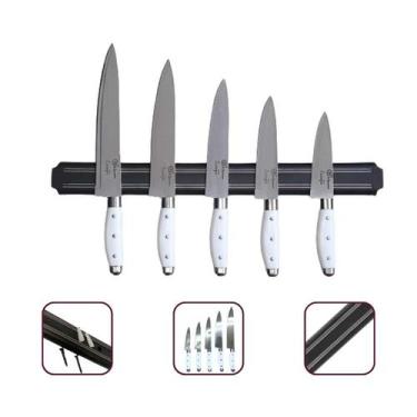 Imagem de Kit 5 Facas Corte Carne + Barra Magnética Cozinha Churrasco - SQ