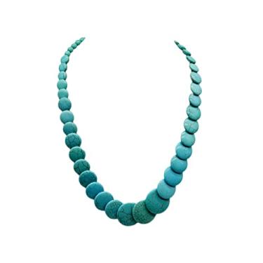 Imagem de COLORFUL BLING Colar grosso feito à mão multicolorido com contas simuladas turquesa para mulheres meninas joias boêmia havaianas, metal, Liga metálica.