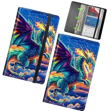 Imagem de RWUTYTIUL Organizador de cartões de visita, 240 cartões, porta-cartões de visita, fichário de couro PU, porta-cartões de crédito profissional com fecho elástico, Dragão nuvem azul
