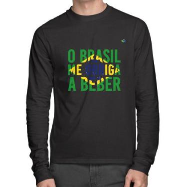 Imagem de Camiseta Algodão O Brasil me obriga a beber Manga Longa - Foca na Moda