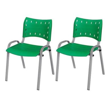 Imagem de Cadeira Iso Base Cinza Igreja, Escola, Escritório - Verde - Kit 2 Peça