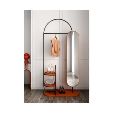 Imagem de LICONG-2020 Espelho de corpo inteiro, cabideiro de quarto de chão com espelho giratório integrado cabide de estilo italiano na porta vertical casa B & B, móveis de quarto (cor: preto)