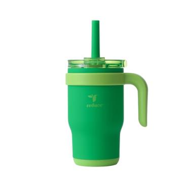 Imagem de REDUCE Copo infantil Coldee de 400 ml com tampa e canudo - Caneca de viagem isolada Coldee - à prova de derramamento, à prova de suor, sem BPA - Inclui alça, canudo de silicone reutilizável - Verde
