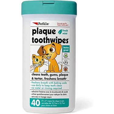 Imagem de Petkin Lenços dentários para gatos e cães, 40 lenços (menta fresca) – fórmula natural limpa dentes, gengivas e refresca o hálito – para uso diário – cuidados dentários convenientes para cães – 1 pacote de 40 lenços