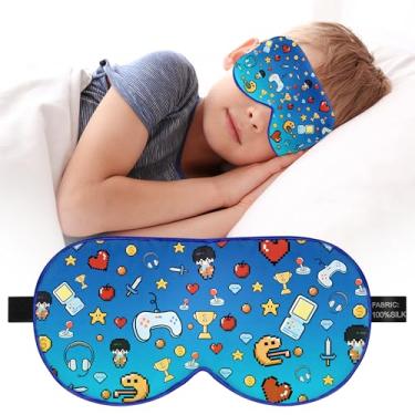 Imagem de Máscara de dormir para crianças: Máscara de olho de seda pura 100% natural real com alça ajustável, máscara de olhos infantil engraçada para dormir, sombra de olhos macia e leve para meninos meninas