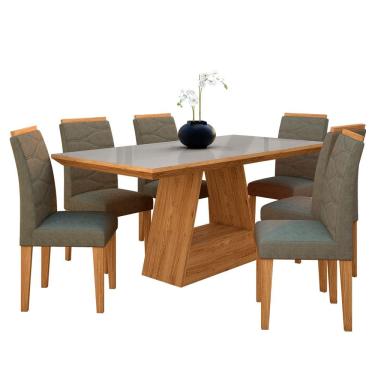 Imagem de Mesa Com 6 Cadeiras 1,60 ávila Cina/off Whit/capucc - Móveis Arapongas