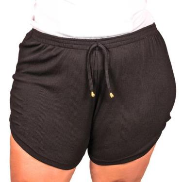 Imagem de Short Feminino Plus Size Malha Canelado Elástico Na Cintura Alta Saída