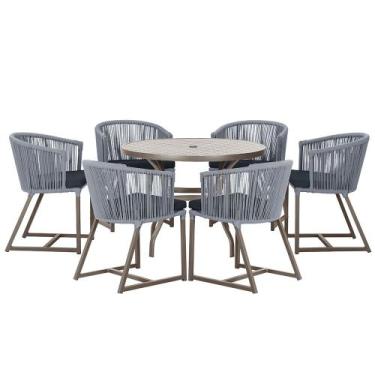 Imagem de Mesa com 6 Cadeiras de Jantar Roma 120cm e Noronha em Alumínio Marrom 