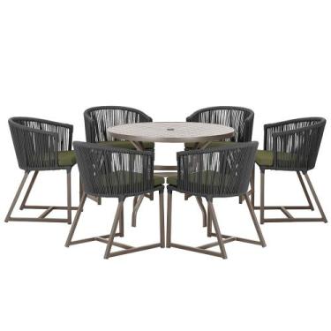 Imagem de Mesa com 6 Cadeiras de Jantar Roma 120cm e Noronha em Alumínio Marrom 