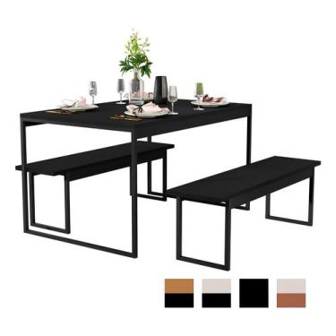 Imagem de Mesa Cozinha 2 Bancos Industrial Retangular 120x80 Pé Metal - QRV Shop