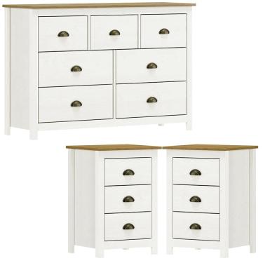 Imagem de Comoda 7 Gv 02 Mesas de Cabeceira 3 Gv Madeira Maciça Branco Freijo Milani Store