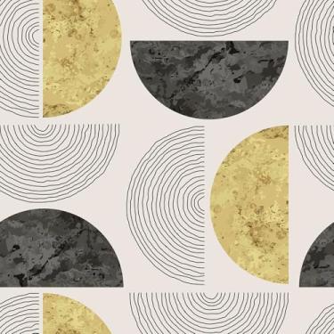 Imagem de Livelynine Papel de parede geométrico preto e dourado 44,5 x 701 cm Papel de parede de banheiro impermeável para locatário papel de parede amigável para escritório quarto cubículo detalhes dourados