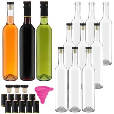 Imagem de TOEKSIX Pacote com 12 garrafas de vidro transparente de 473 ml com tampa em T e cápsulas de PVC retrátil, garrafas de vinho vazias de 500 ml para vinho espumante, suco, kefir, kombucha, bebidas