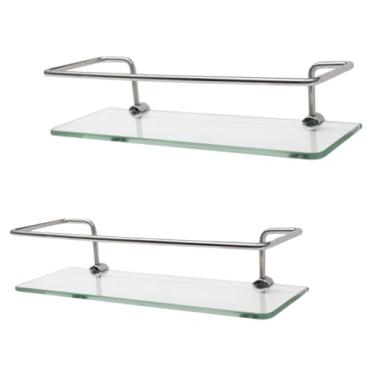Imagem de Kit 02 Porta Shampoo Suporte De Banheiro 30cm Reto Prateleira de Vidro 6mm com Fixação Dupla