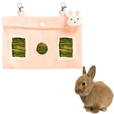 Imagem de Alimentador de feno de coelho, bolsa de alimentação de feno de coelho para coelhos, porquinhos-da-índia, chinchilas, hamster (rosa, M)