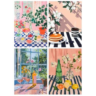 Imagem de Yeaqee 4 kits de arte de diamante, pintura DIY para adultos, estética de parede, artesanato, decoração de quarto, fotos fofas, 5D, decoração de parede para casa, 25 x 29 cm (cozinha colorida)