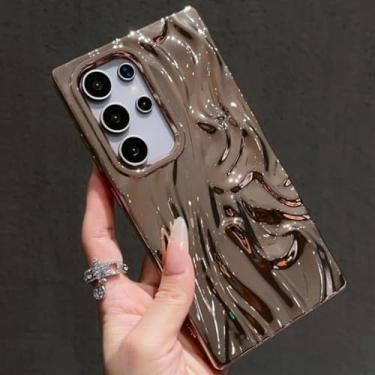Imagem de MVVKKY Para SamsungS25 Luxury Electroplate Wrinkle Phone Case Roxo Water Ripple Shockproof Cover (Para SamsungS25 / Dourado)