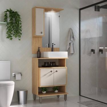 Imagem de Gabinete de Banheiro com Cuba e Espelheira com LED 60cm Multimóveis CR10132