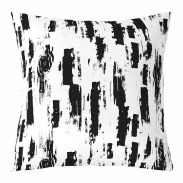 Imagem de jejeloiu Capas de almofada pretas e brancas 45,7 x 45,7 cm, arte abstrata, quadrado, conjunto de 1 para meninos, meninas, adolescentes, arte moderna, fronhas, decoração de casa, fronhas geométricas