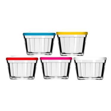 Imagem de Kit Com 5 Tigela Bowl Americano Tampa 350 Ml Nadir gelatina,vidro,redonda,travessa