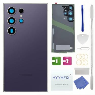 Imagem de HYYHFIX Galaxy S24 Ultra Back Glass Substituição para Samsung Galaxy S24 Ultra capa traseira de vidro à prova d'água e lente de câmera + kit de ferramentas de reparo profissional (titânio violeta)