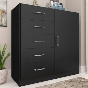 Imagem de Cômoda para Quarto 1 Porta 5 Gavetas Miami Preto