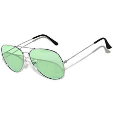Imagem de OWL Óculos de sol estilo aviador clássico, lente verde, armação metálica prateada para mulheres e homens, proteção UV400