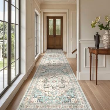 Imagem de Tortania Tapete de área 3x14 tapetes de corredor - lavável vintage oriental fazenda tapete interno fino para sala de estar, quarto, corredor, entrada, cozinha, embaixo da mesa de jantar, escritório em