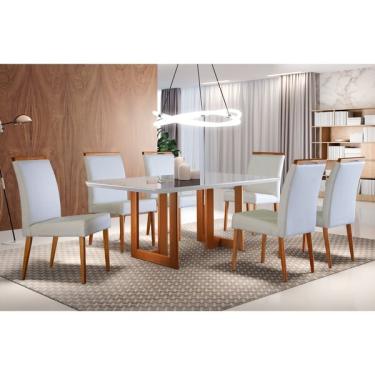 Imagem de Conjunto Sala De Jantar Mesa 180x90cm Tampo Madeira/vidro Vit