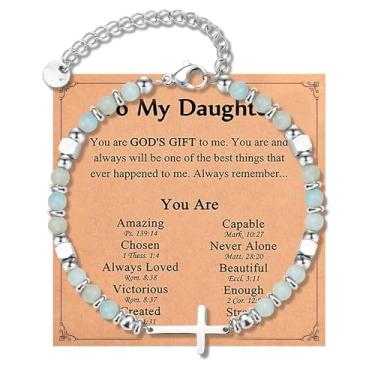 Imagem de Beljeley Pulseira de cruz da amizade cristã para mulheres, corrente de elos com contas - Presente inspirador perfeito para filha, sobrinha, irmã e amiga, One Size, Aço inoxidável, Sem Pedra Preciosa