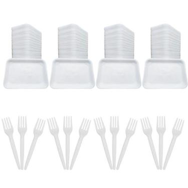 Imagem de Kit 800 Descartavel Bandeja B2 + Garfo Refeição Descartavel - Crgfesta