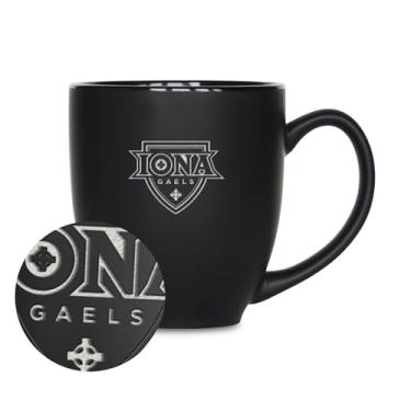 Imagem de Rico Industries NCAA Iona Gaels 425 g Caneca de cerâmica preta fosca gravada a laser - para bebidas quentes ou frias