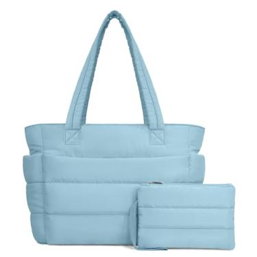 Imagem de TOPDesign Bolsa feminina acolchoada com compartimentos, bolsa de ombro acolchoada para trabalho, viagens, academia, Azul, cinza, Large, Casual