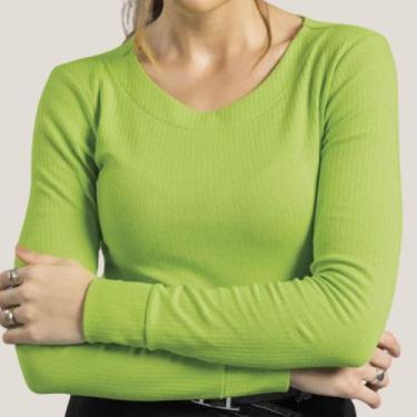 Imagem de Blusa Feminina Justa em Canelado - Cativa Gris, G, Verde claro