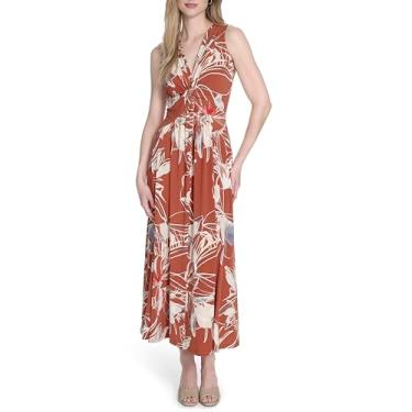 Imagem de Calvin Klein Vestido maxi feminino casual elástico, Terra Multi, 36