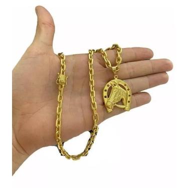 Imagem de Cordão Cadeado 4Mm + Pingente Ferradura - Banhado A Ouro 18K - Tojoia1