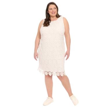 Imagem de London Times Vestido feminino elegante floral de crochê na altura do joelho, sem mangas, justo, coquetel, ocasião, Branco, 54