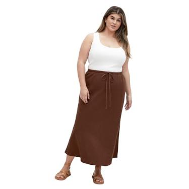 Imagem de City Chic Saia feminina plus size - Vivien Linen, Chocolate, 52