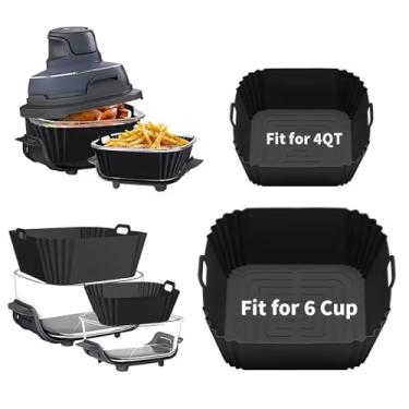 Imagem de FN101 Air Fryer forros de silicone para Ninja Crispi FN101GY/ FN101SG/FN101ST, kit de acessórios de fritadeira a ar de vidro Ninja reutilizável antiaderente, grande para 4 litros e pequeno para