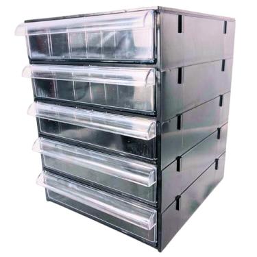 Imagem de Gaveteiro Organizador Preto com 05 Gavetas Transparentes e Resistentes Multiuso para Escritório, Ferramentas, Maquiagem e Papelaria – MAGUS CG505