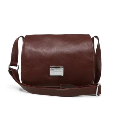 Imagem de Bolsa Carteiro Feminina de Couro Modelo Renné Jr - Relicário (Pinhão)