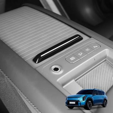 Imagem de Cnaurda Capa de alça de porta-luvas Copilot para carro, caixa de armazenamento de passageiros, adesivo de acabamento de alça compatível com Hyundai KIA EV9 2024-2025 Acessórios interiores (preto)