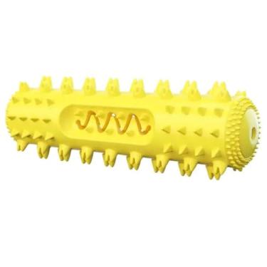 Imagem de Nikki and Max Brinquedo de mastigar escova de dentes para cães, bastão de limpeza dental 360°, 3 cores, material de borracha (amarelo, médio)