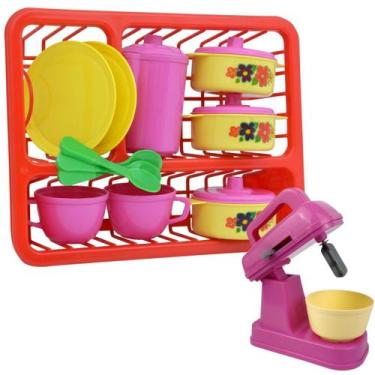 Imagem de Kit Cozinha Infantil Escorredor Louças Batedeira Brinquedo - Divertoys