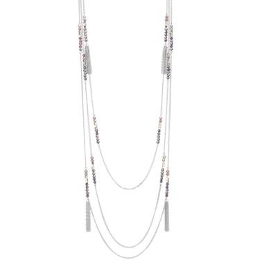 Imagem de Noessla Colar longo de prata em camadas para mulheres, colares de prata com contas de cristal com borlas, bijuterias de festa, presentes para ela, Cristal, Sem Pedra Preciosa