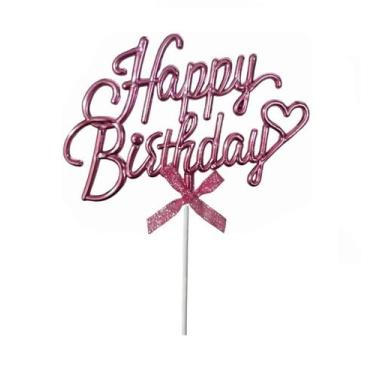 Imagem de Topo de Bolo Happy Birthday Aniversário Topper Metalizado Colorido Fes