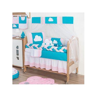 Imagem de Kit Berço Trança Menina Imperial Rosa / Tiffany Com Saia 10 Peças - St