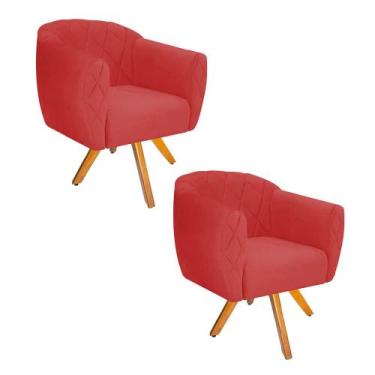 Imagem de Kit 02 Poltrona Cadeira Decorativa  Ludi Base Giratória Sala de Estar 