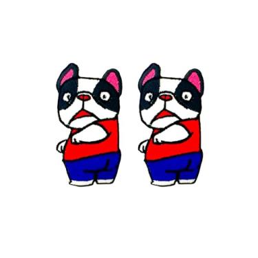 Imagem de TH88 Conjunto de 2 peças Mini Bulldog Francês Filhote de Cachorro Remendos Bonito Logotipo de Desenho Animado 1 Patches Costurar Ferro em Aplique Bordado Emblema Sinal Remendo Roupas DIY Fantasia