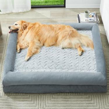 Imagem de WNPETHOME Camas laváveis para cães grandes, cama de cachorro GG, sofá-cama ortopédica para cães com capa removível e impermeável, cama extra grande para cães com laterais reforçadas para dormir, sofá-cama para cães grandes com laterais